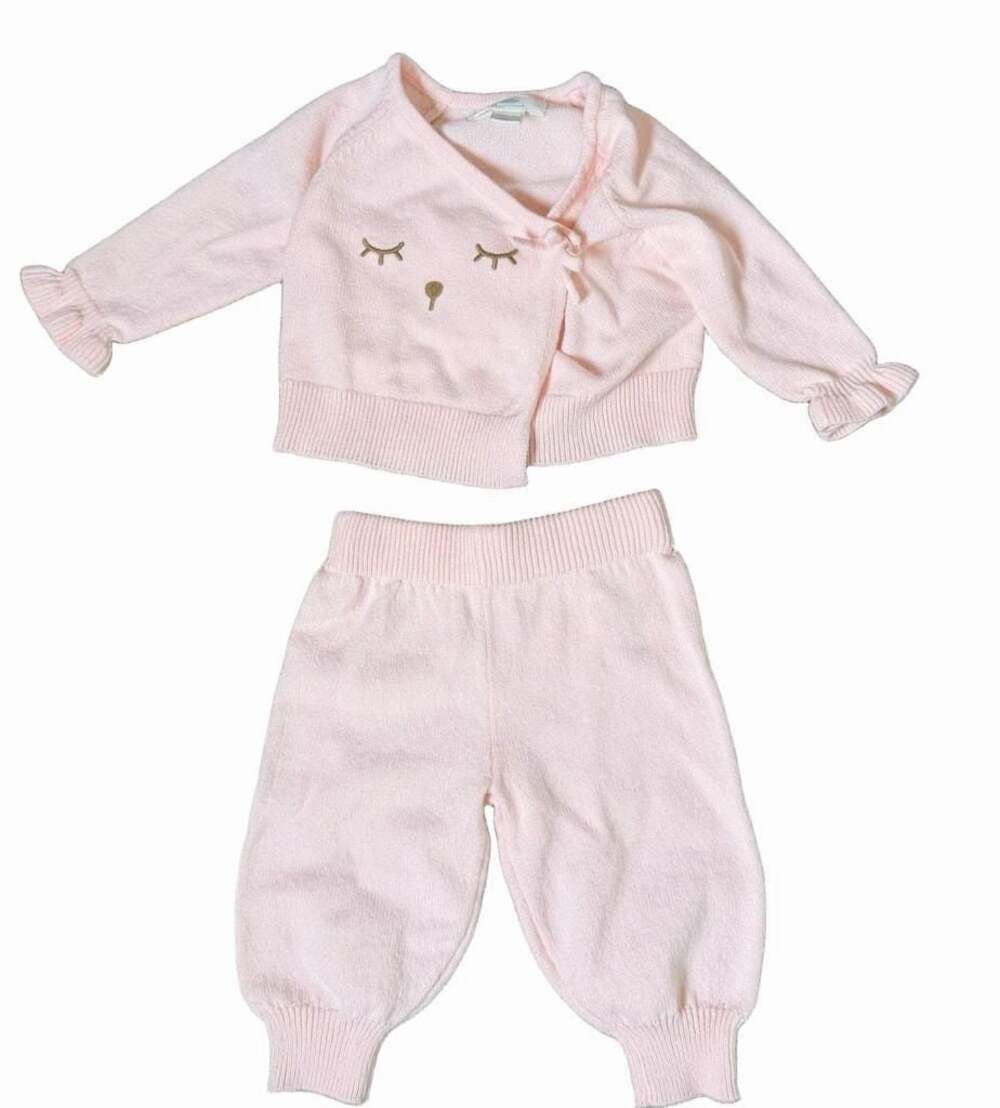 Cloud Island Pink Sleeping Bunny Knit Cardigan and Pants Set Newborn